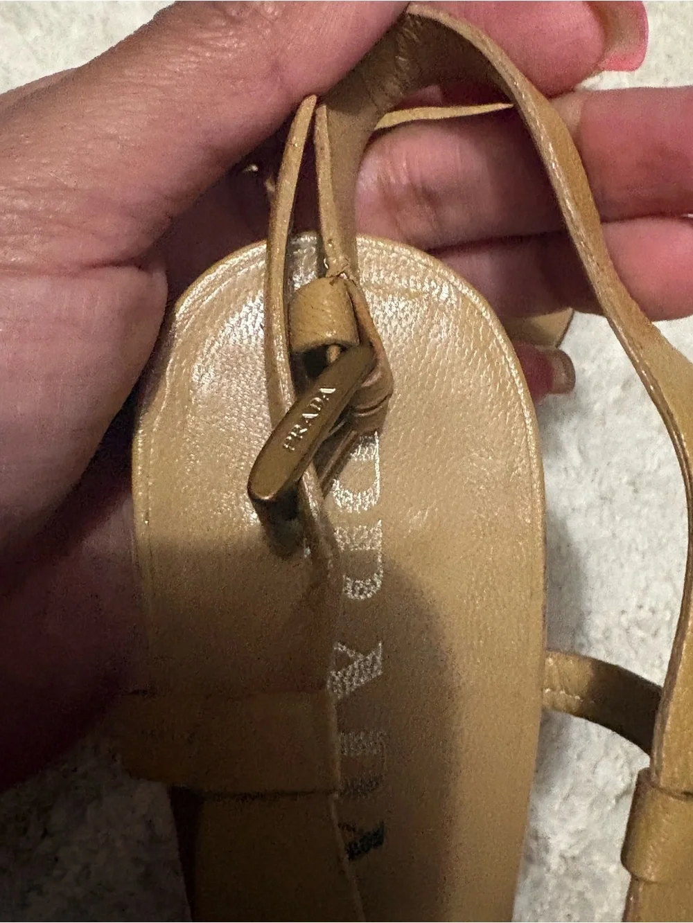 Prada Tan Leather Chain-Detail Heeled Sandals 37